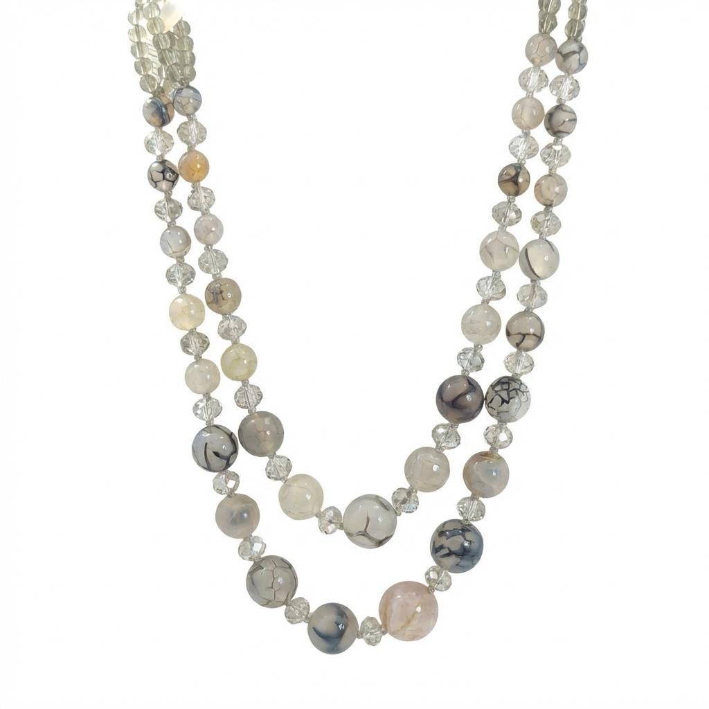 Collana Doppio Filo in Agata Maculata e Cristalli