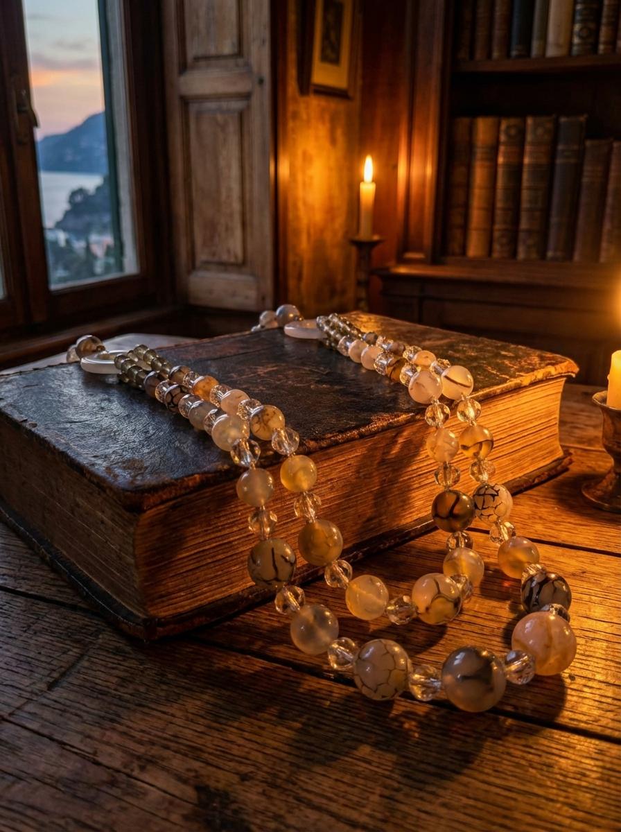 Collana Doppio Filo in Agata Maculata e Cristalli - immagine 4