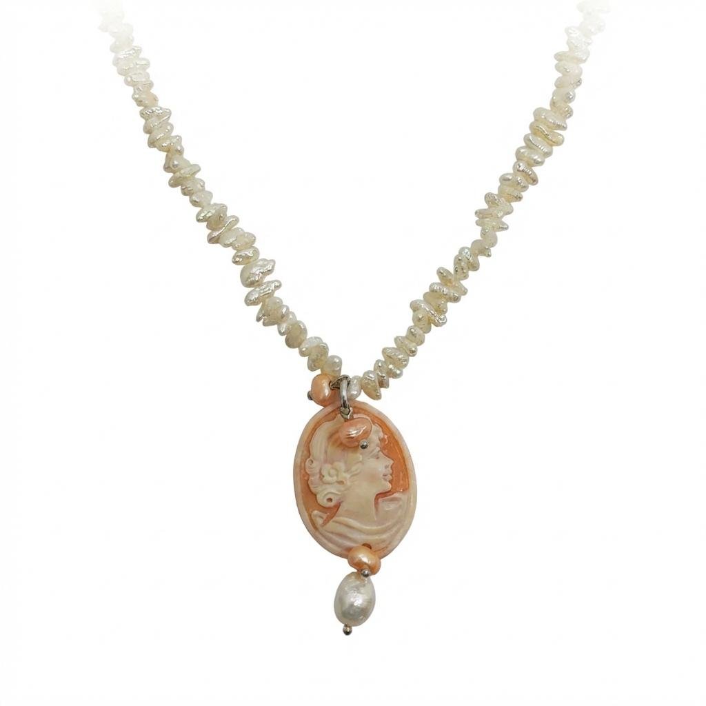 Collana Girocollo in Perle di Fiume con Cammeo Sardonico Originale