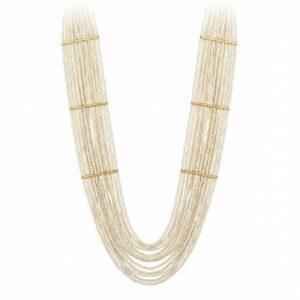 Collana Lunga Multifilo in Microperline Avorio e Elementi Dorati