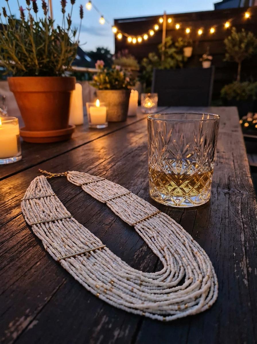 Collana Lunga Multifilo in Microperline Avorio e Elementi Dorati - immagine 5