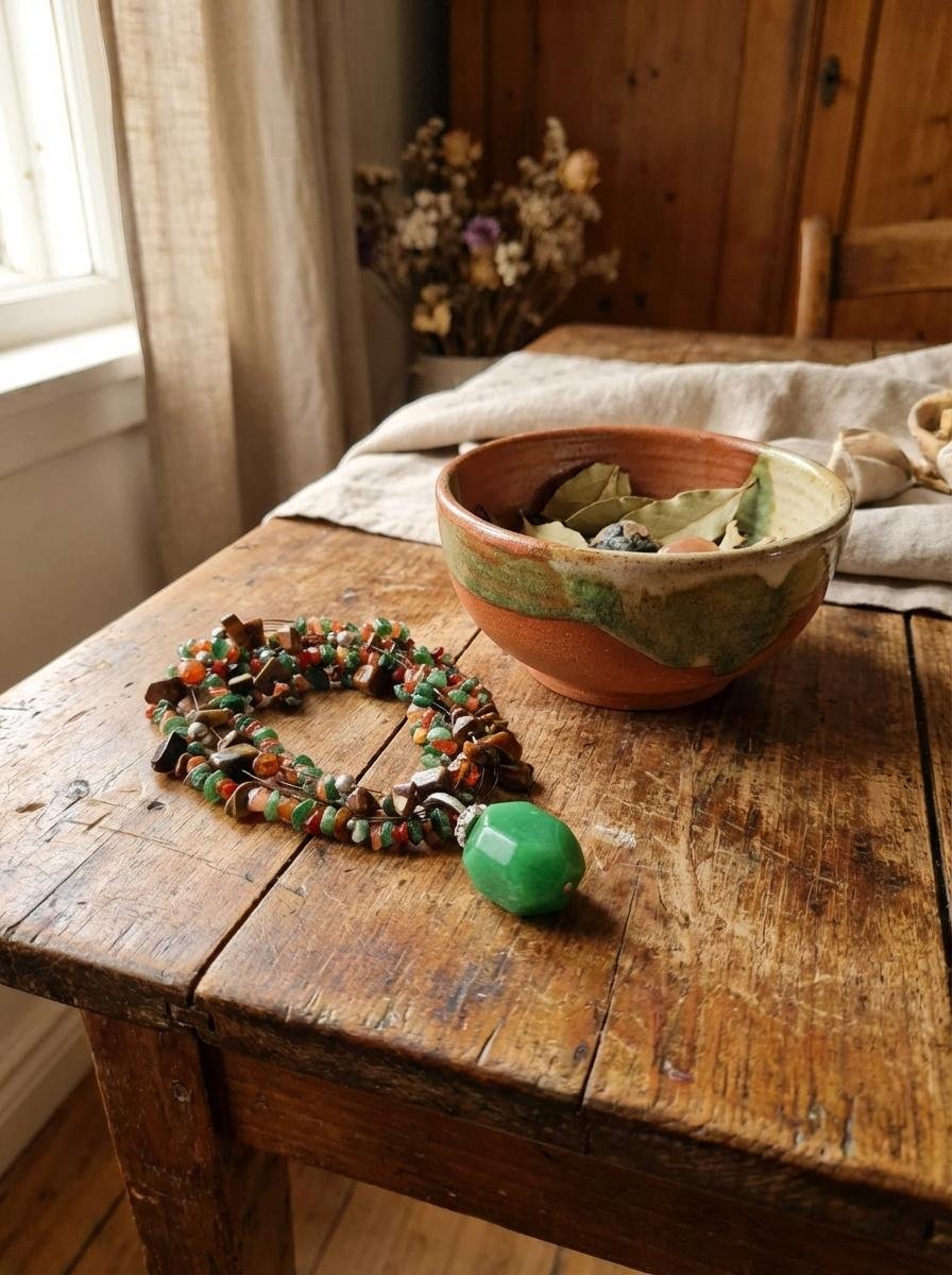 Collana Multifilo in Agata Verde, Corniola e Occhio di Tigre con Ciondolo Sfaccettato - immagine 5