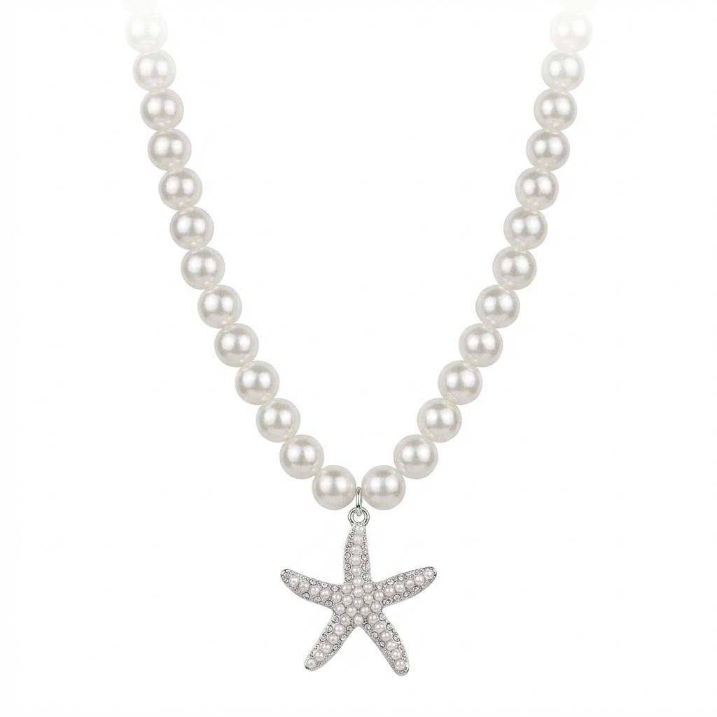 Collana Girocollo Perle Bianche con Ciondolo Stella Marina