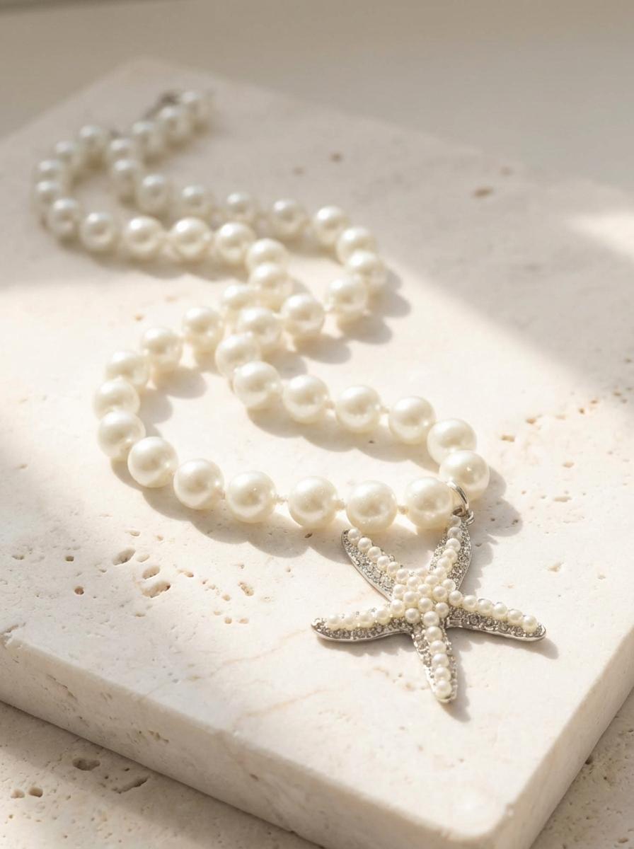 Collana Girocollo Perle Bianche con Ciondolo Stella Marina - immagine 2