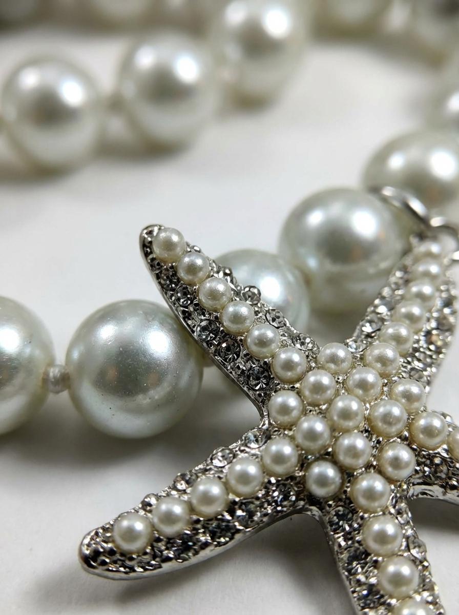 Collana Girocollo Perle Bianche con Ciondolo Stella Marina - immagine 5