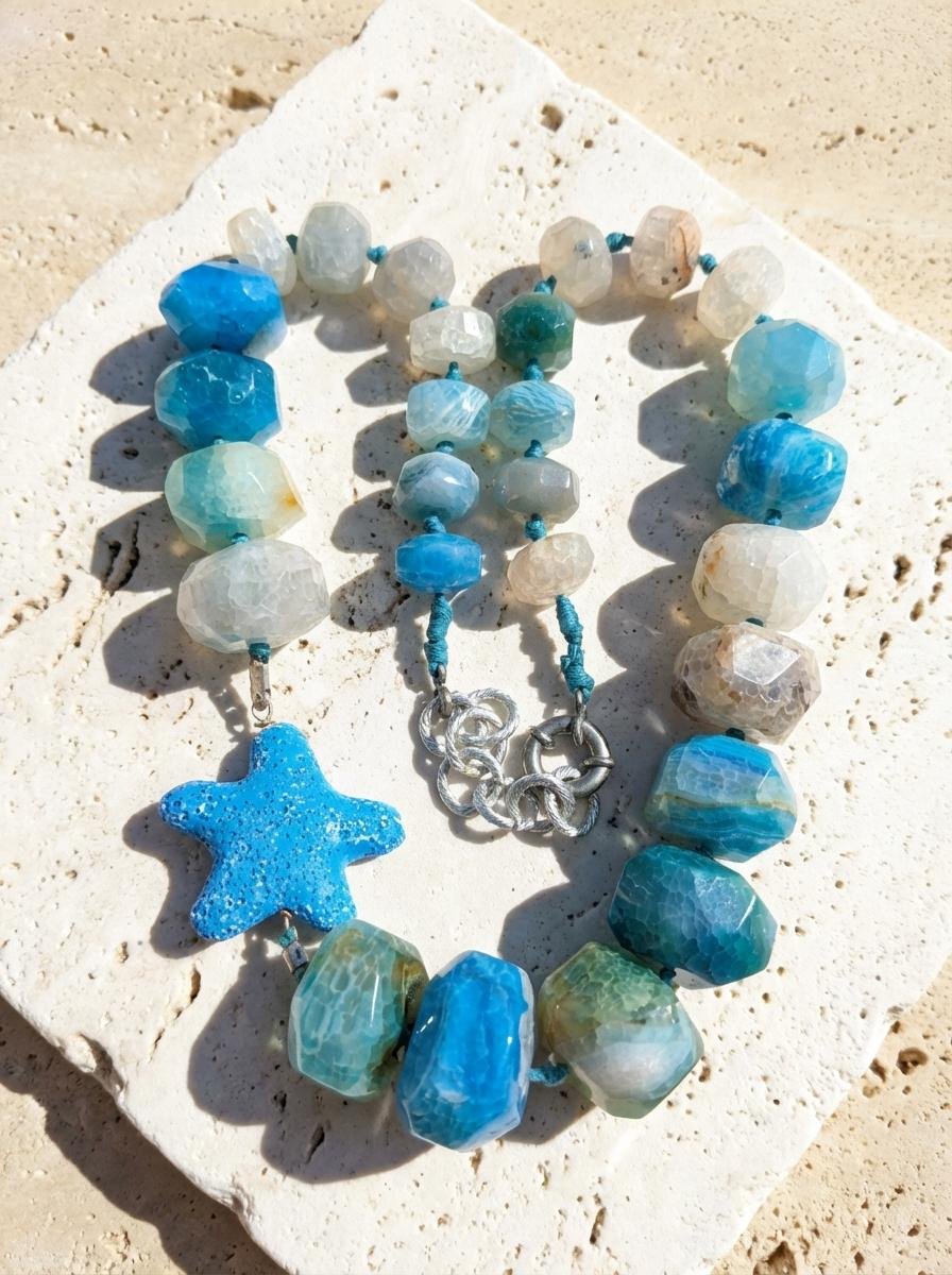 Collana in Pietre Naturali Agata con Stella Marina Blu - immagine 2