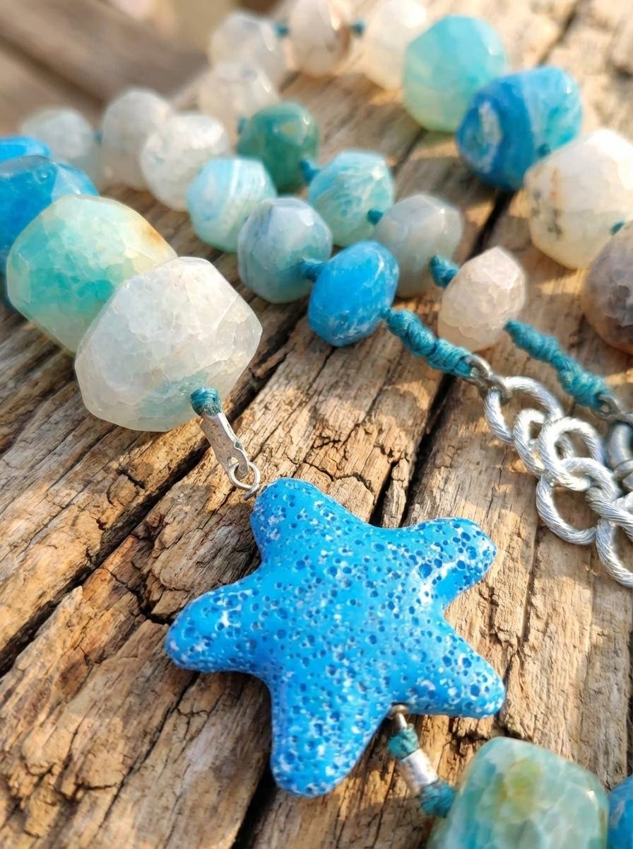 Collana in Pietre Naturali Agata con Stella Marina Blu - immagine 4