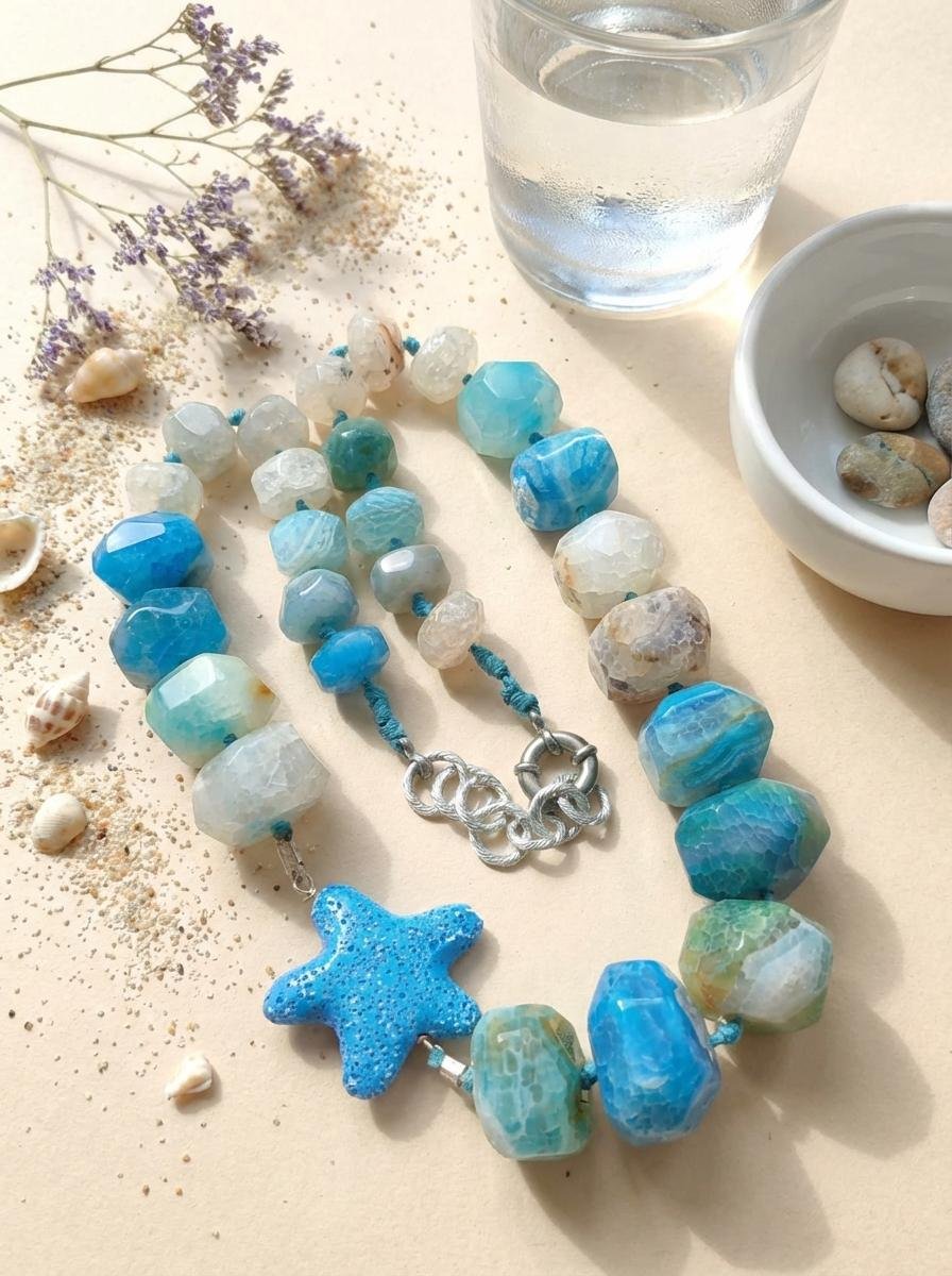 Collana in Pietre Naturali Agata con Stella Marina Blu - immagine 5