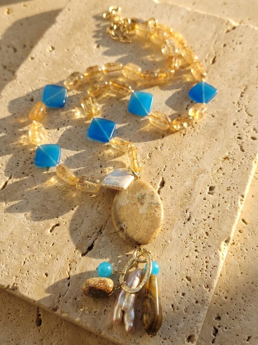 Collana in Citrino e Agata Blu con Pendente Pietra Safari - immagine 3