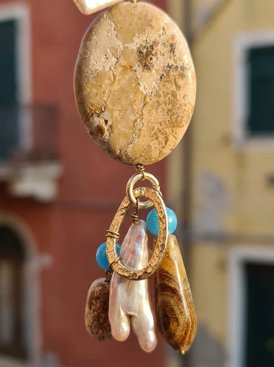 Collana in Citrino e Agata Blu con Pendente Pietra Safari - immagine 4