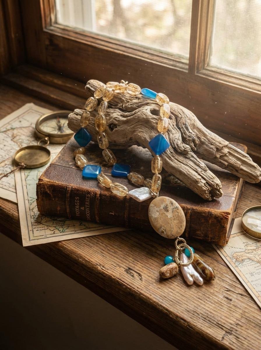 Collana in Citrino e Agata Blu con Pendente Pietra Safari - immagine 5
