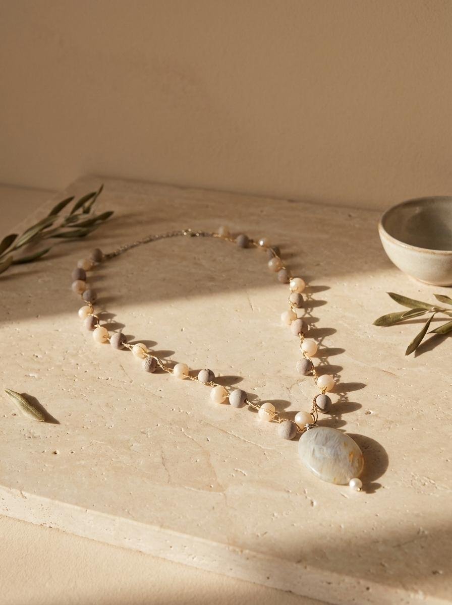 Collana Uncinetto in Filo di Seta con Ciondolo Onice Maculato - immagine 2