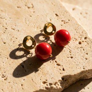 Orecchini Pendenti in Agata Rossa e Perno Dorato
