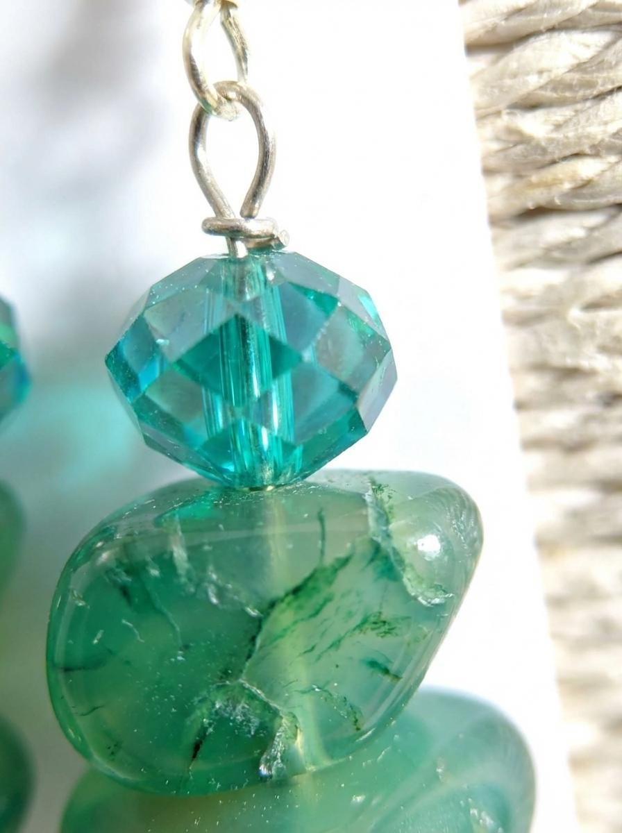 Orecchini Pendenti in Agata Verde e Cristalli Luminosi - immagine 4