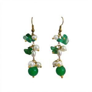 Orecchini Pendenti in Agata Verde Smeraldo e Perle di Fiume