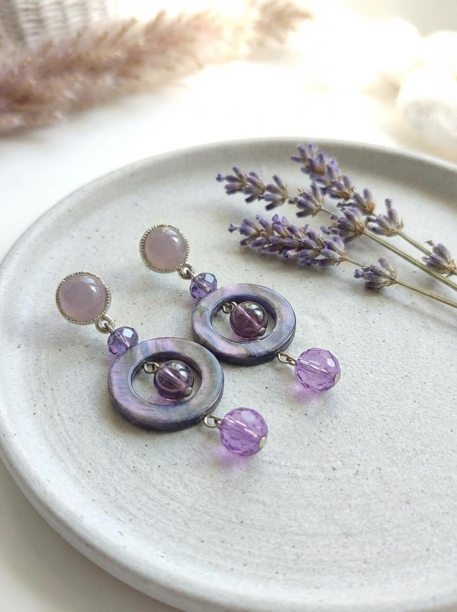 Orecchini Pendenti in Ametista e Cristalli Mix Viola - immagine 4