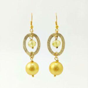 Orecchini Pendenti con Cristallo Giallo e Perla Satinata