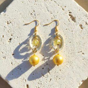 Orecchini Pendenti con Cristallo Giallo e Perla Satinata