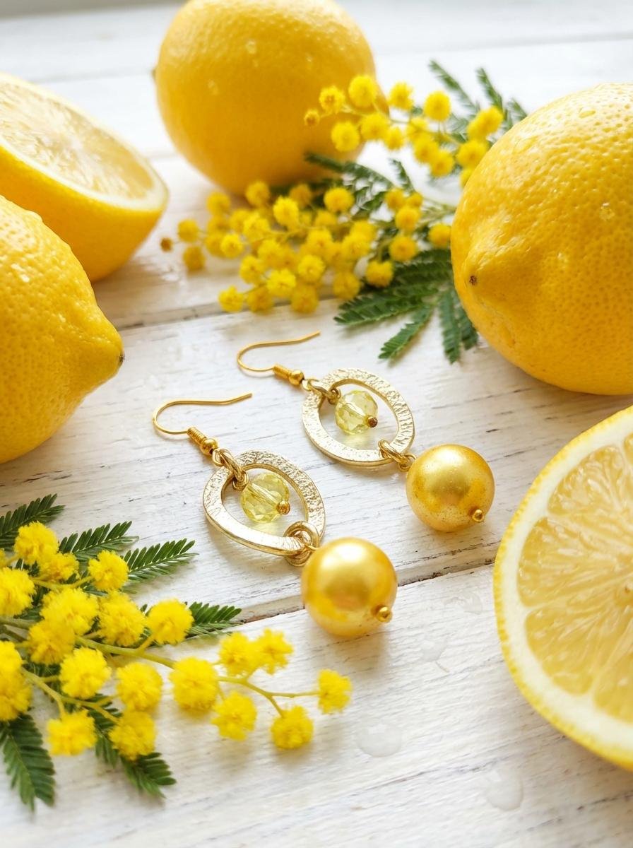 Orecchini Pendenti con Cristallo Giallo e Perla Satinata - immagine 4