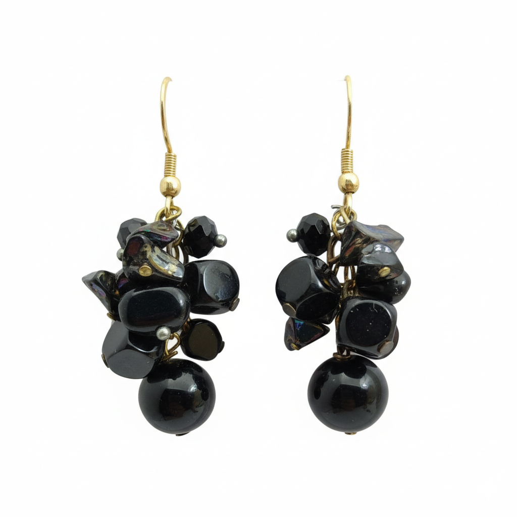 Orecchini Pendenti in Onice Nero Mix e Argento 925 Dorato