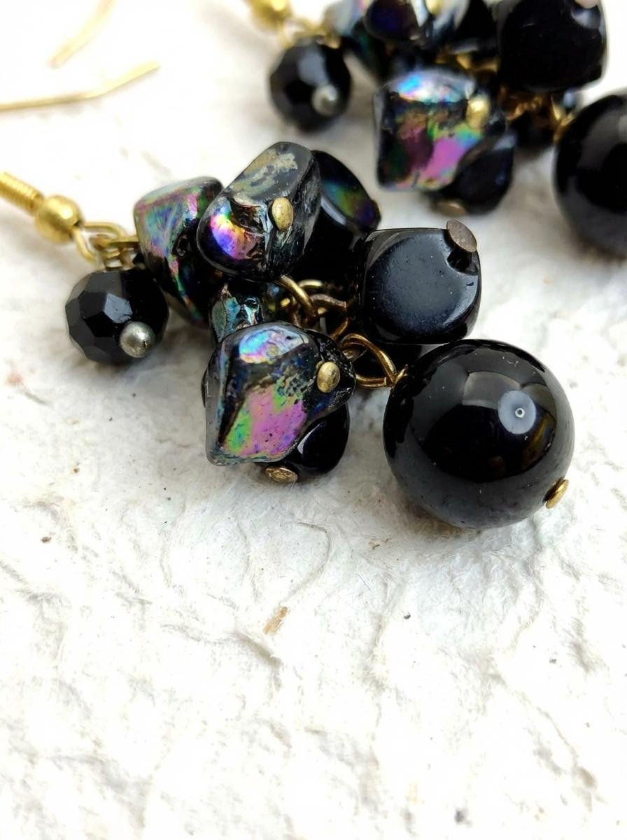 Orecchini Pendenti in Onice Nero Mix e Argento 925 Dorato - immagine 4