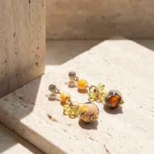 Orecchini Pendenti in Agata Gialla e Cristalli Luminosi