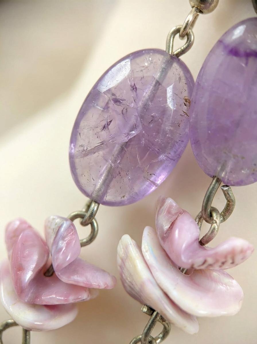 Orecchini Pendenti in Ametista e Madreperla Rosa - immagine 4