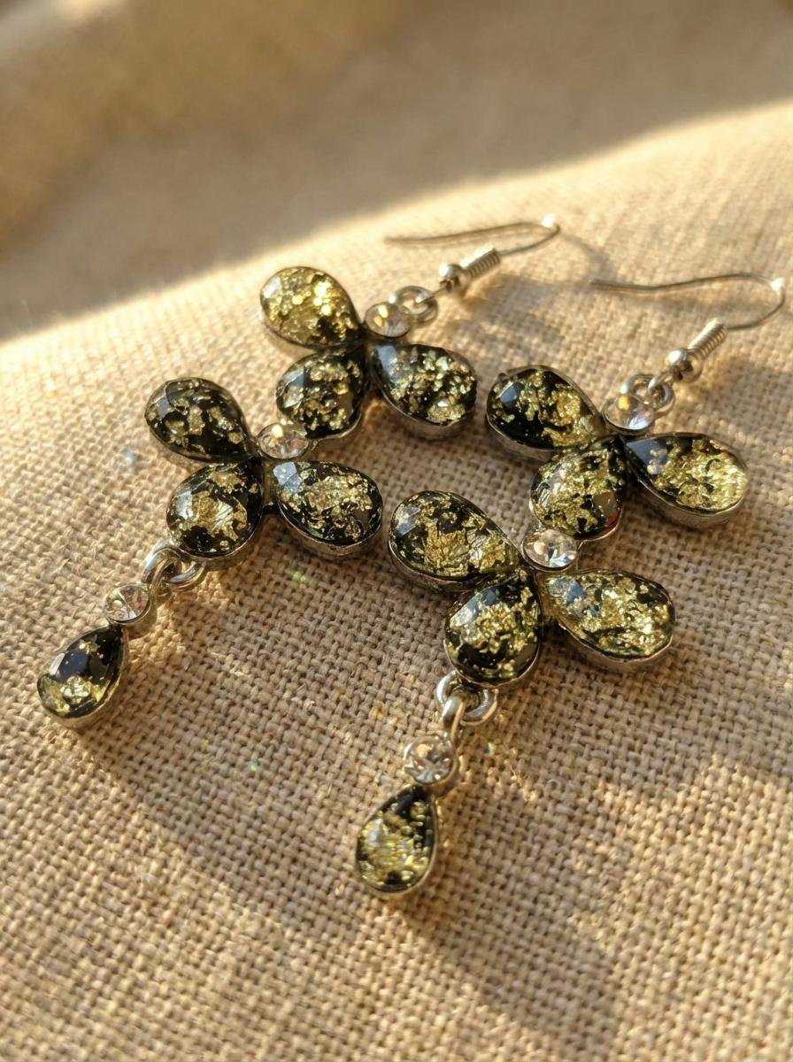 Orecchini Pendenti con Zirconi e Decori Nero Oro - immagine 4