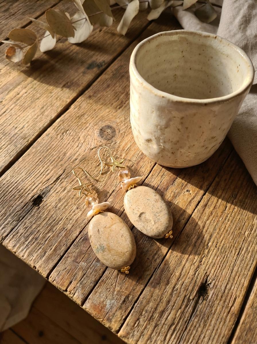 Orecchini Pendenti con Stella Marina in Argento Dorato e Pietre Naturali Safari - immagine 5