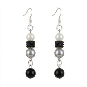 Orecchini Pendenti in Perle e Onice Nero con Zirconi